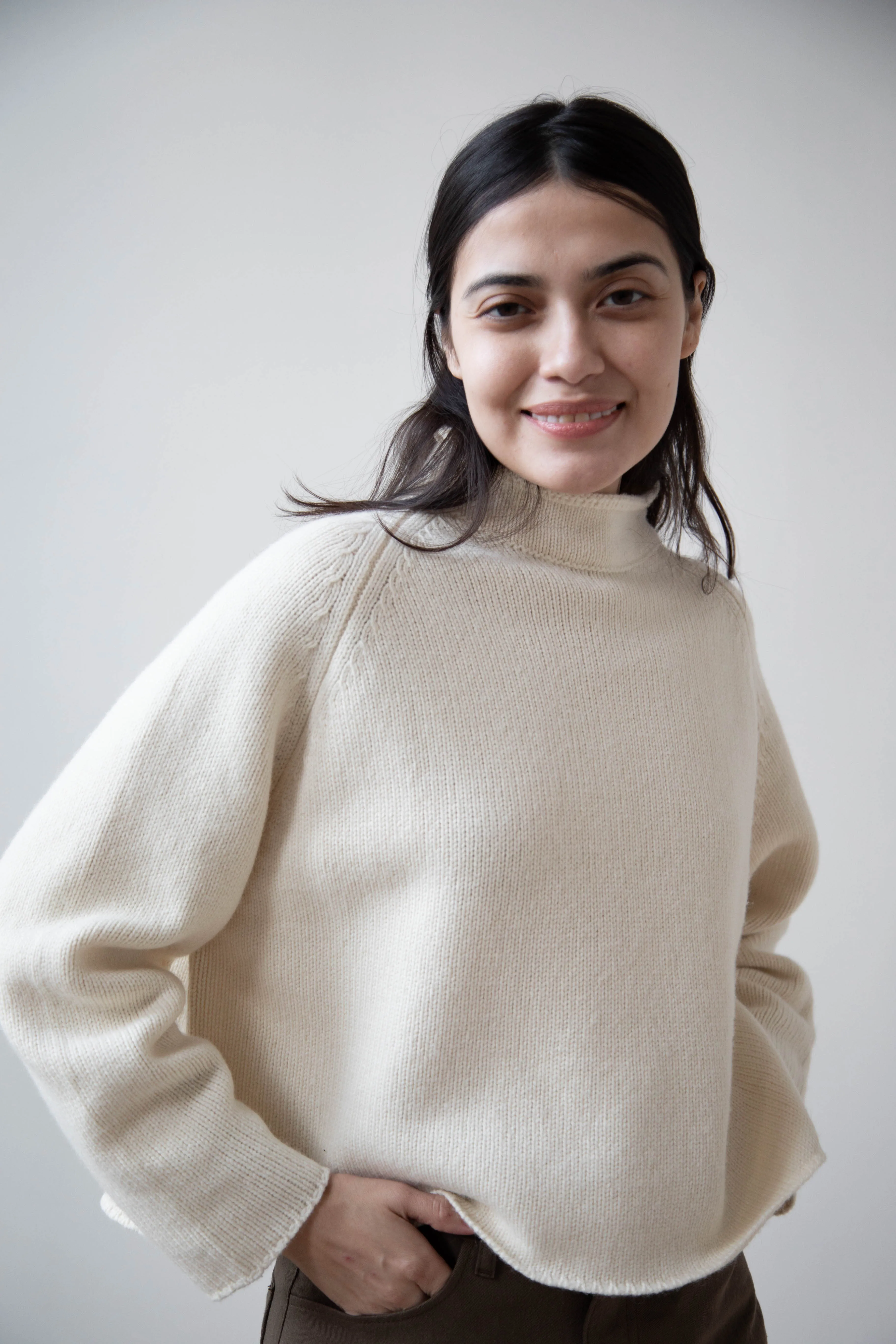 Gauze | Rollneck Wool Cotton Pullover in Milk