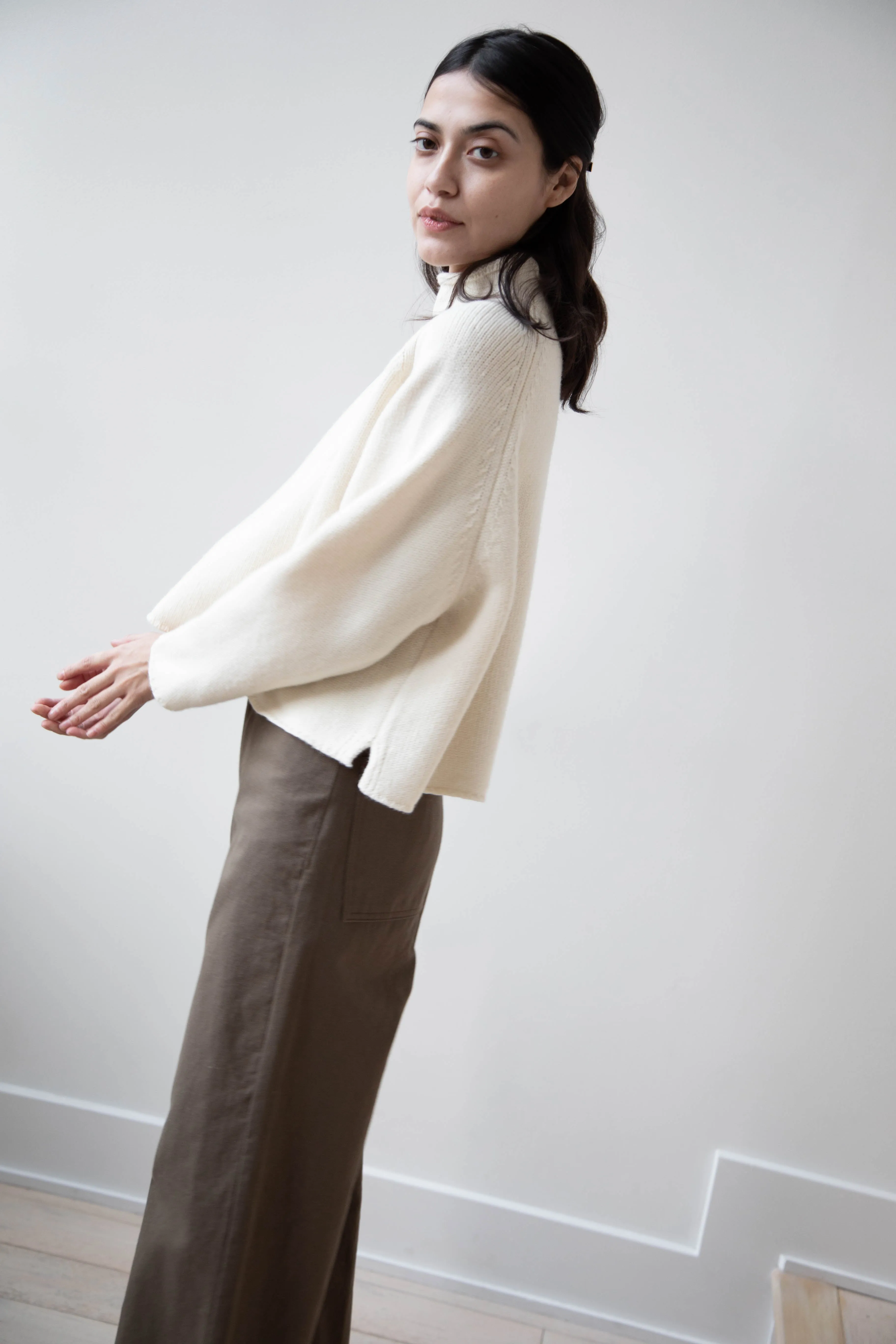 Gauze | Rollneck Wool Cotton Pullover in Milk