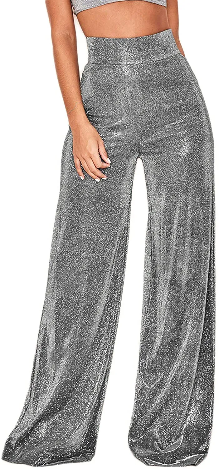 Glitter Metallic Black Sparkly Wide Leg Pants