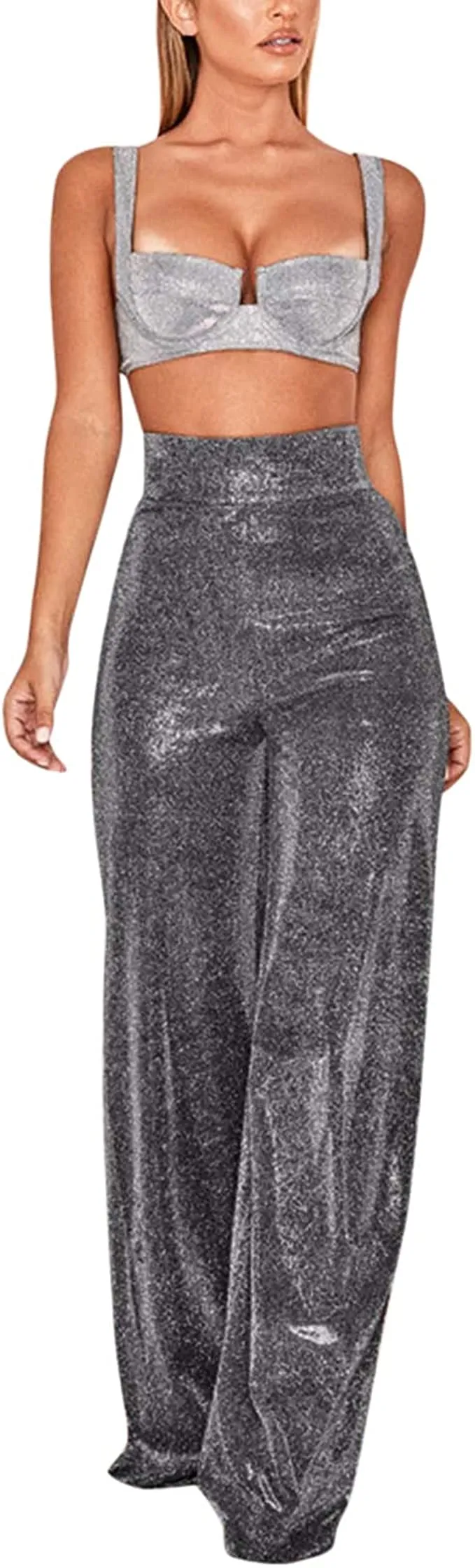 Glitter Metallic Black Sparkly Wide Leg Pants