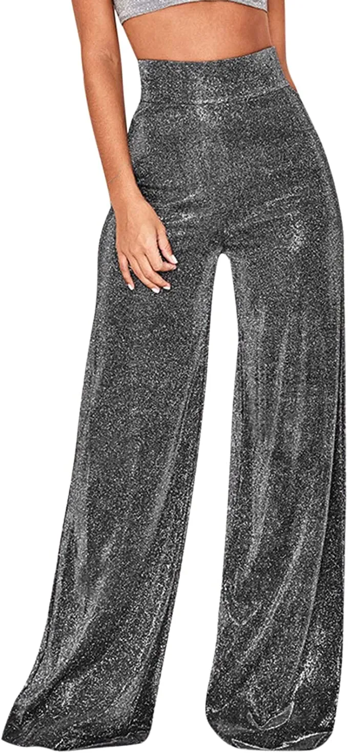 Glitter Metallic Black Sparkly Wide Leg Pants