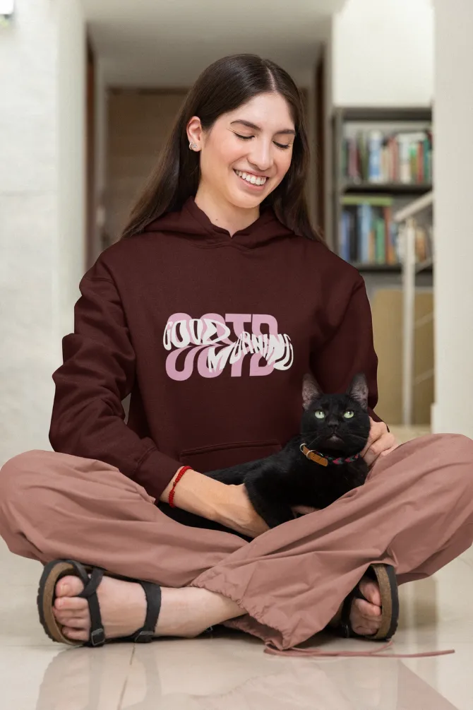 Good Morning Maroon Printed Hoodie for women