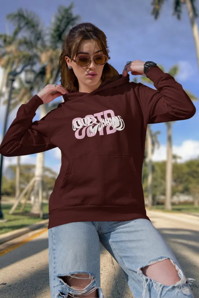 Good Morning Maroon Printed Hoodie for women