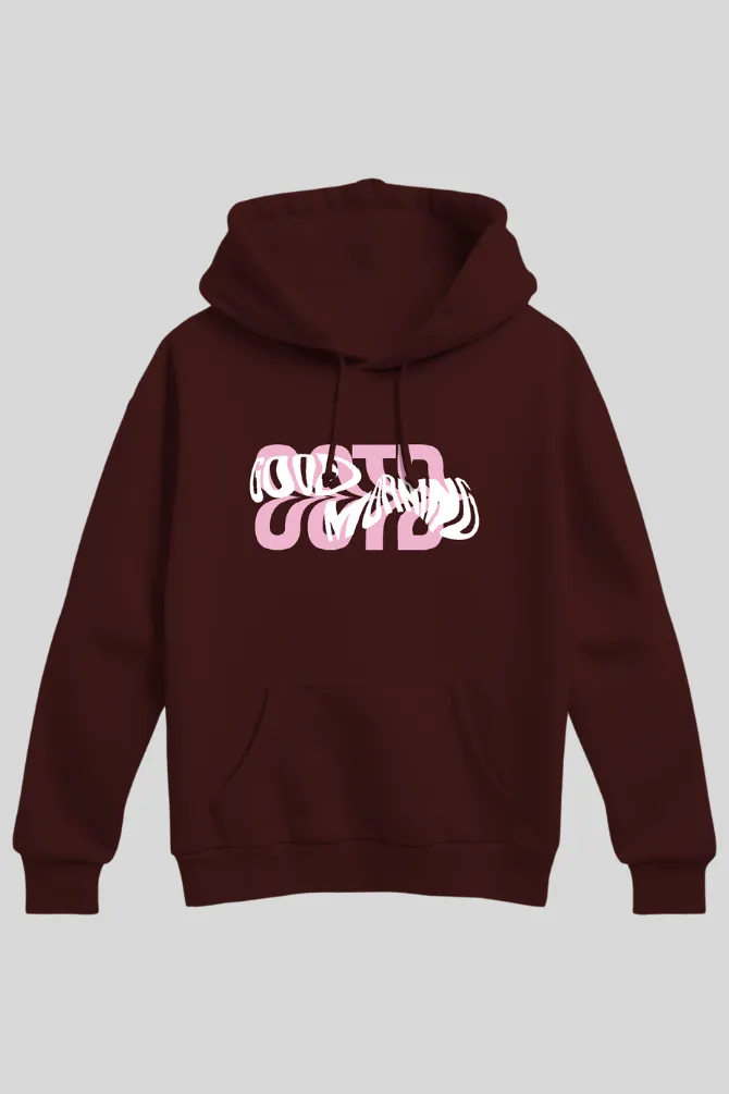 Good Morning Maroon Printed Hoodie for women