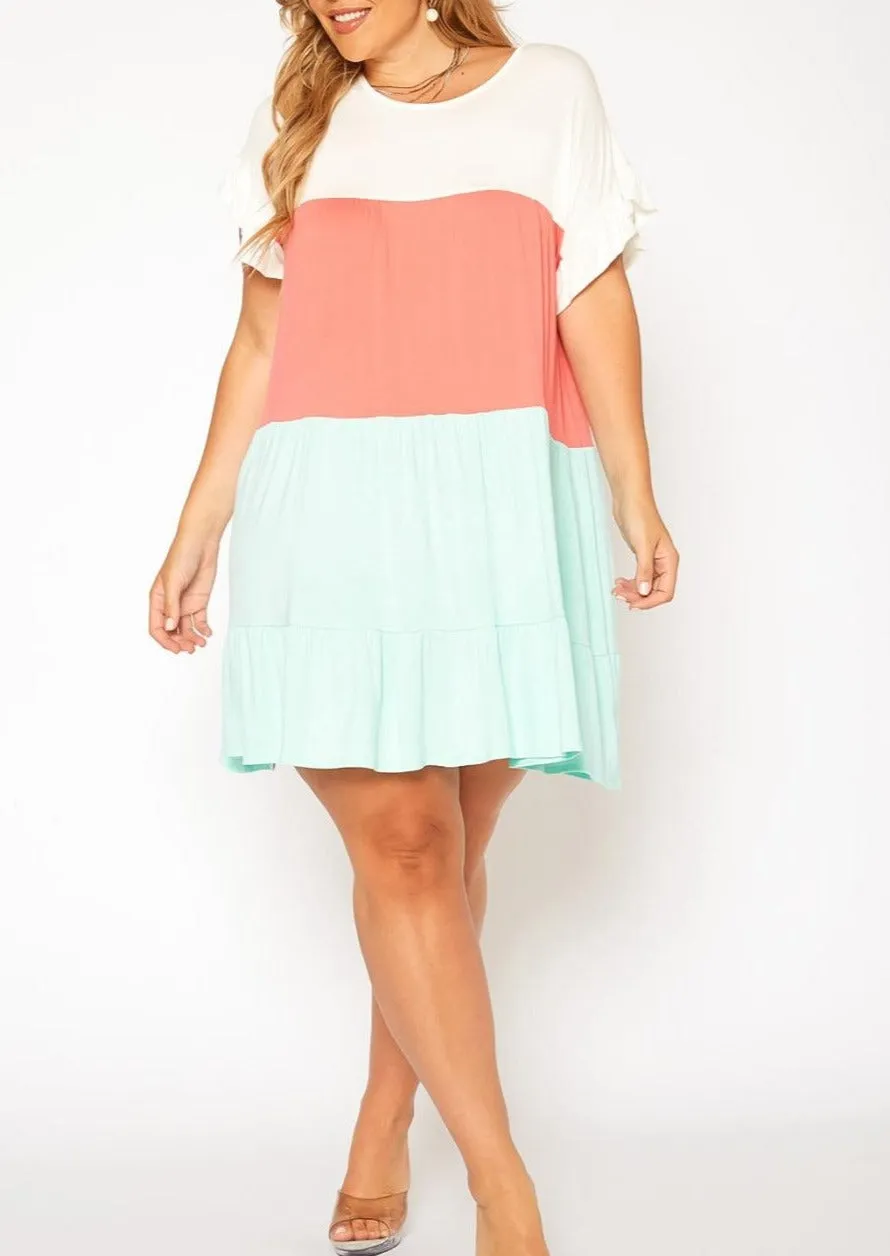 Hi Curvy Plus Size Color Block Mini Dress