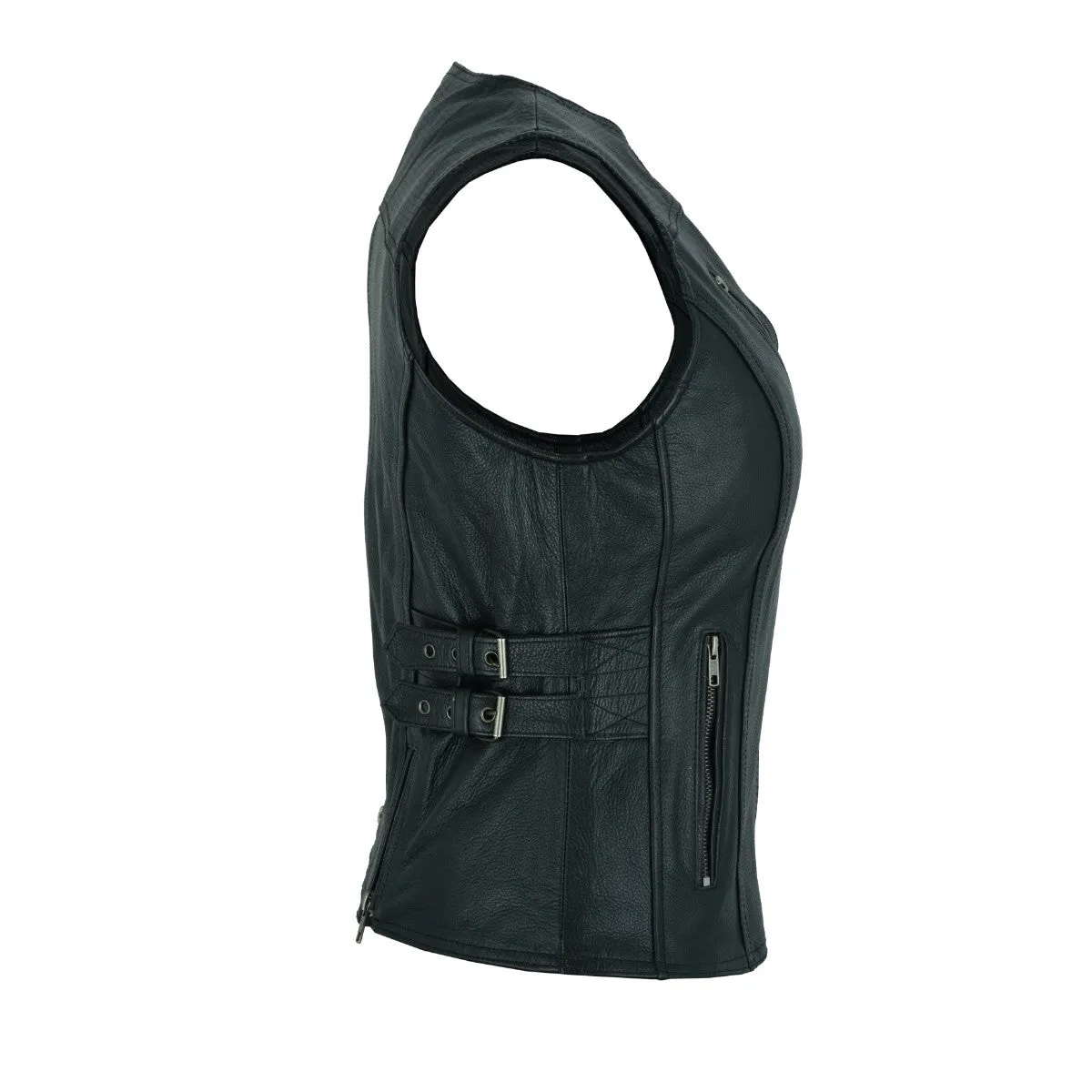 HML1037B Ladies Black Vest with Buckles