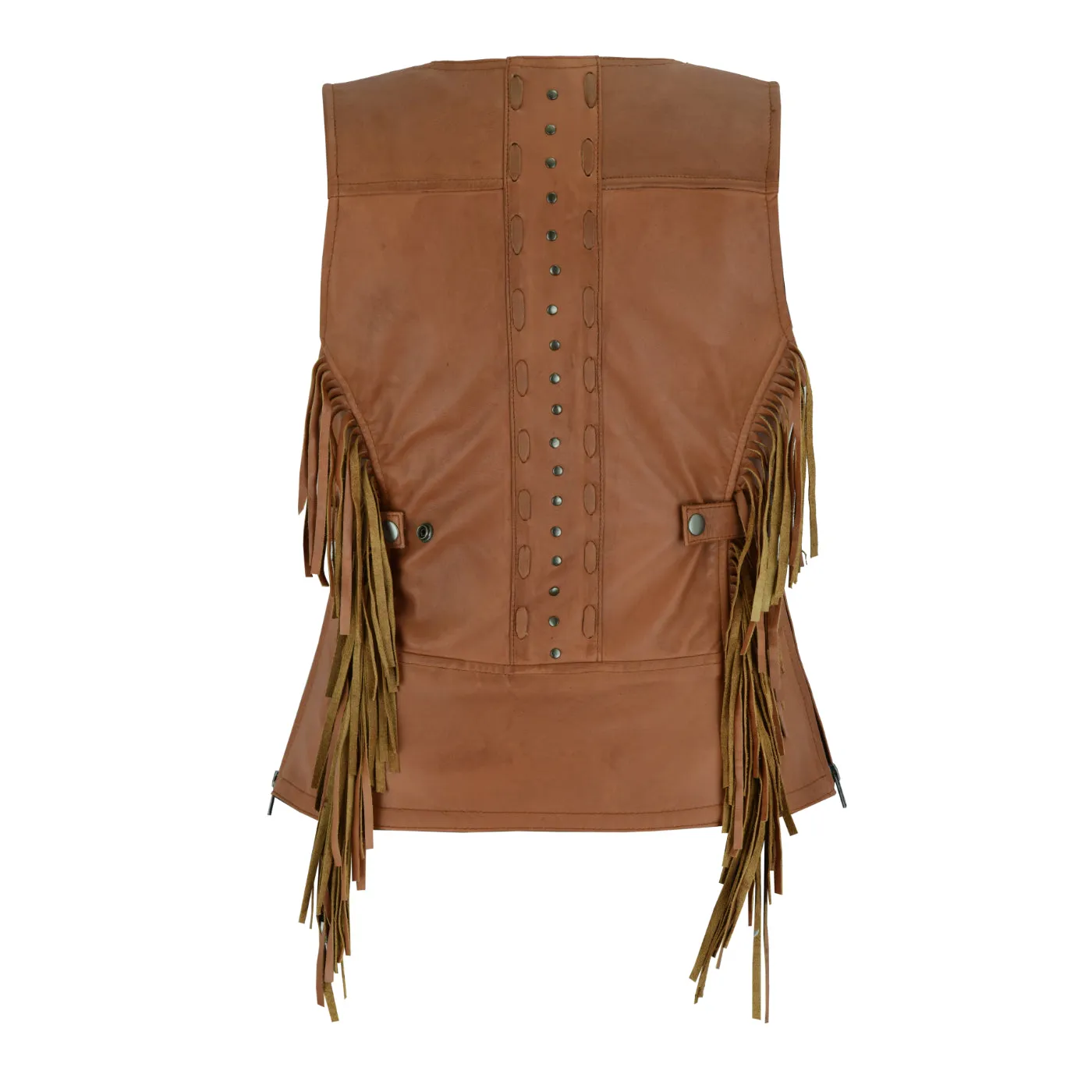 HML1103T Ladies Premium Brown Vest with Fringes and Rivets