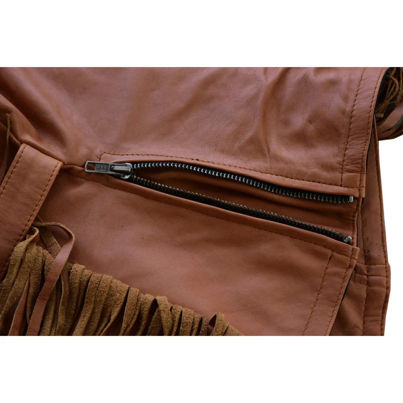 HML1103T Ladies Premium Brown Vest with Fringes and Rivets