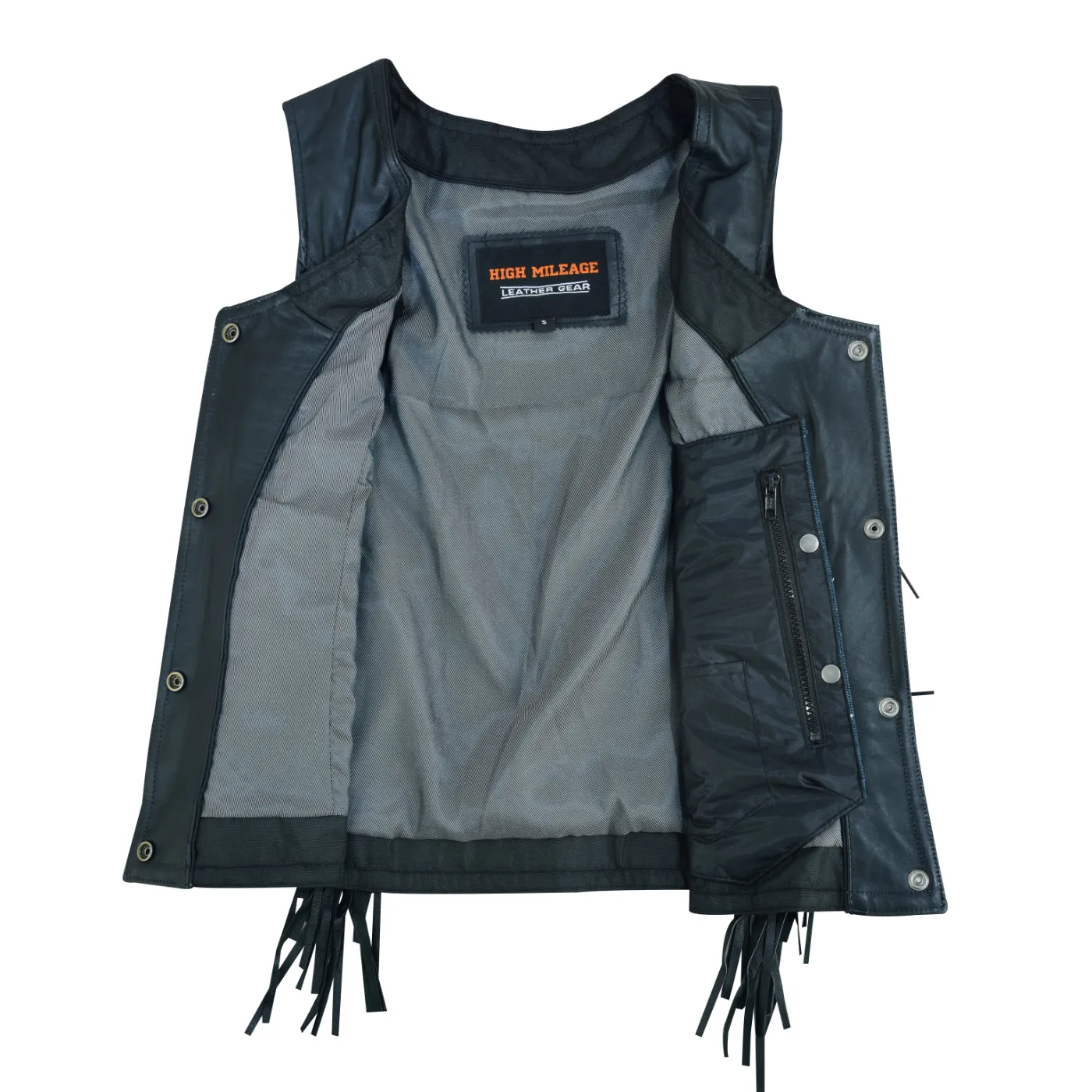 HML1104B Ladies Premium Black Vest with Fringes and Rivets