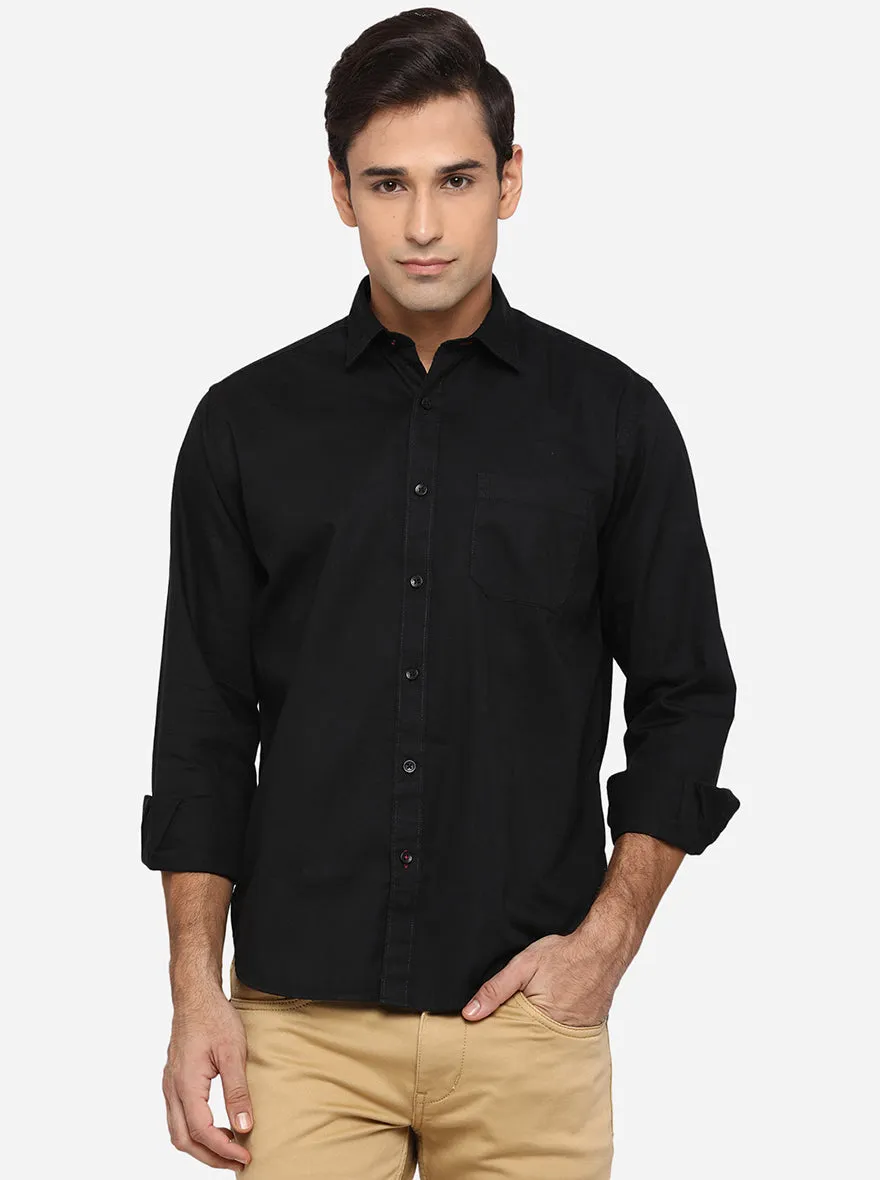 Jet Black Solid Classic Fit Casual Shirt | Greenfibre