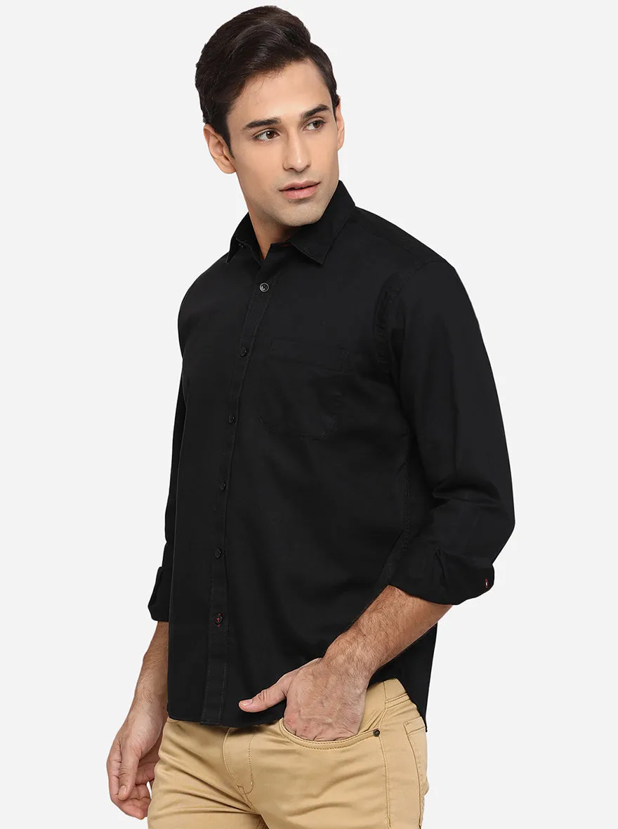 Jet Black Solid Classic Fit Casual Shirt | Greenfibre