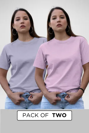 Lavender and Light Pink Plain T-shirts Combo for Women