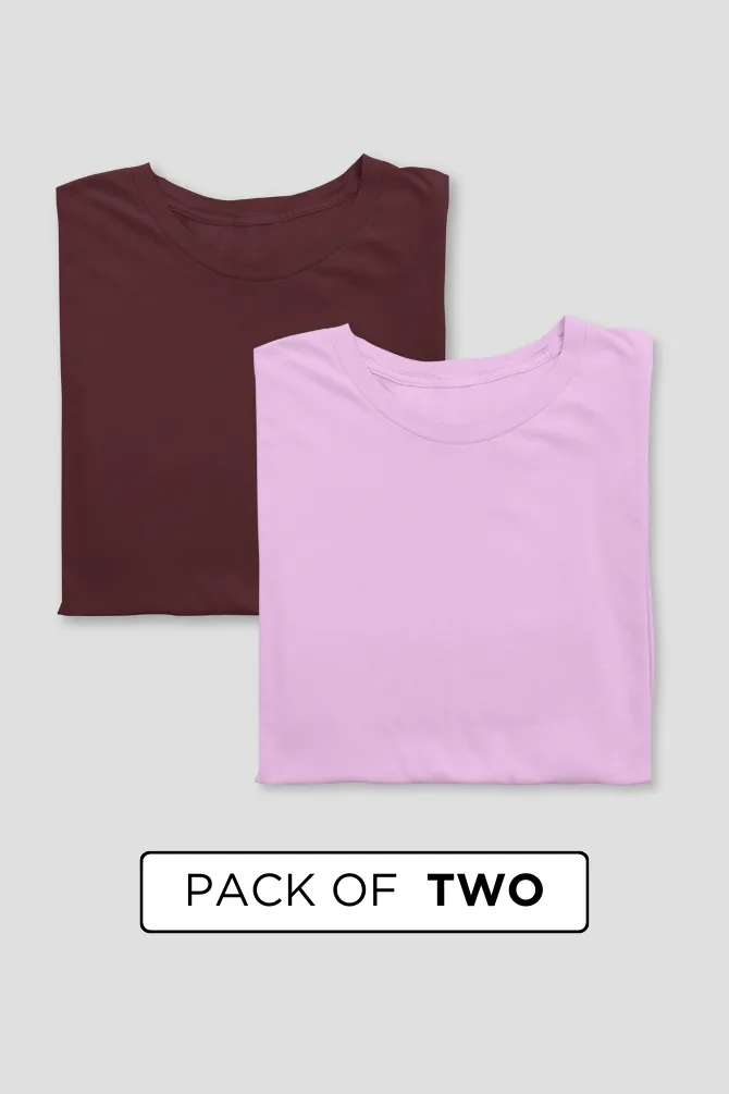 Light Pink and Maroon Plain T-shirts Combo for Women