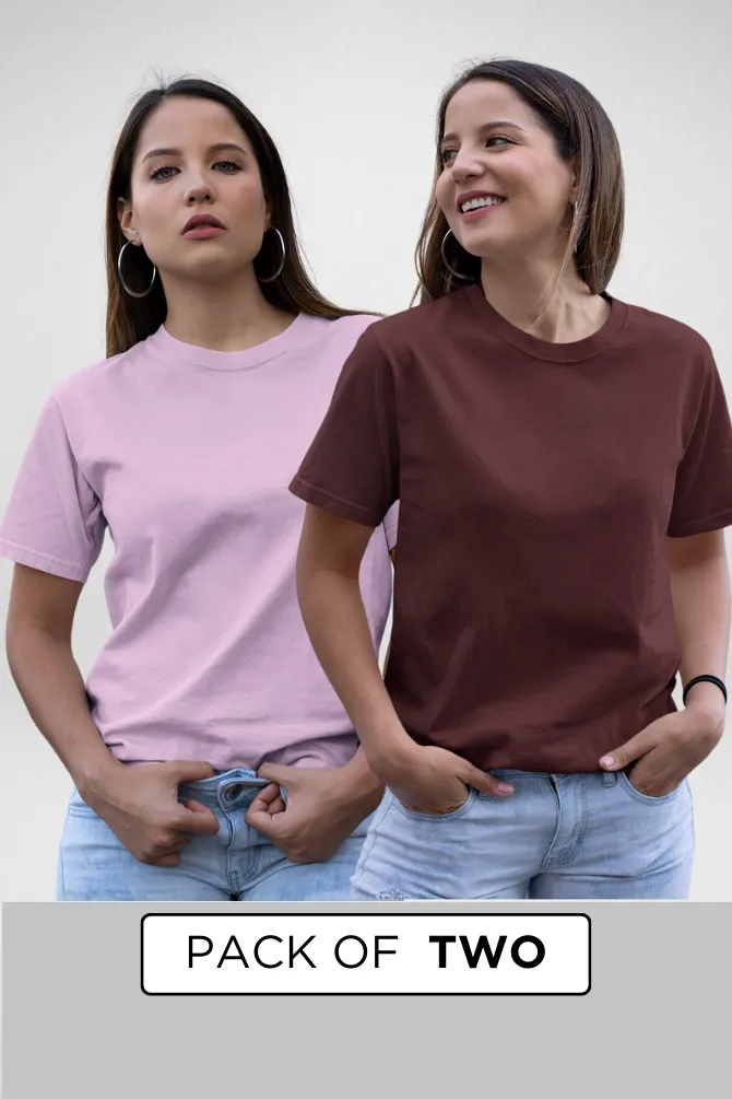 Light Pink and Maroon Plain T-shirts Combo for Women