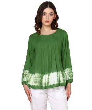 Maaesa Splash Tie Dyed Pleated Top for Women (Olive)