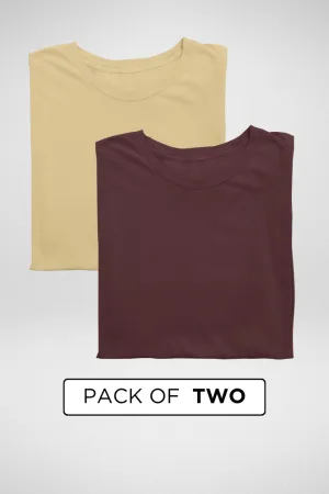 Maroon and Beige Plain T-shirts Combo for Men