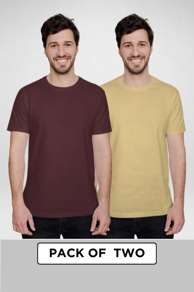 Maroon and Beige Plain T-shirts Combo for Men