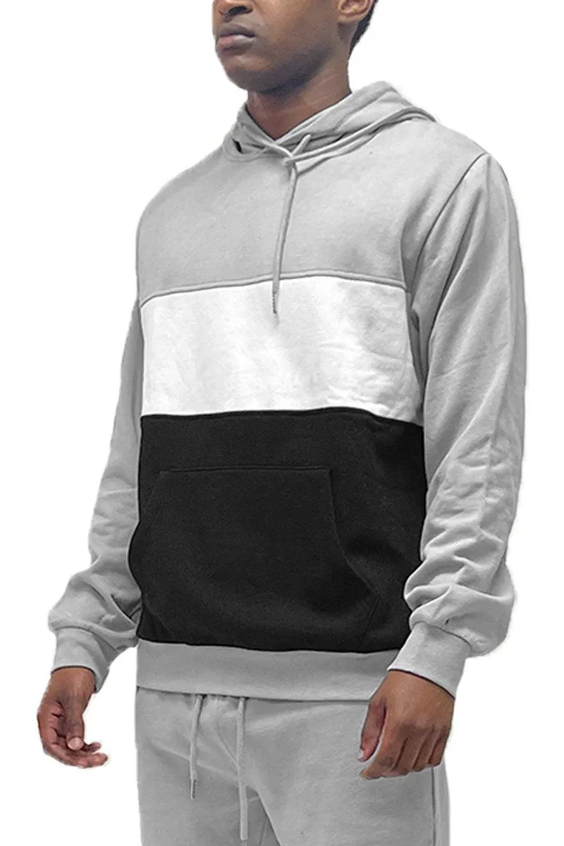 Mens Gray Black Color Block Pullover Hoodie