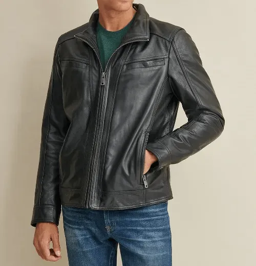 Mens Simple Black Leather Jacket