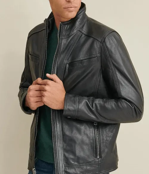 Mens Simple Black Leather Jacket