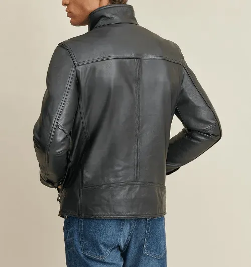 Mens Simple Black Leather Jacket