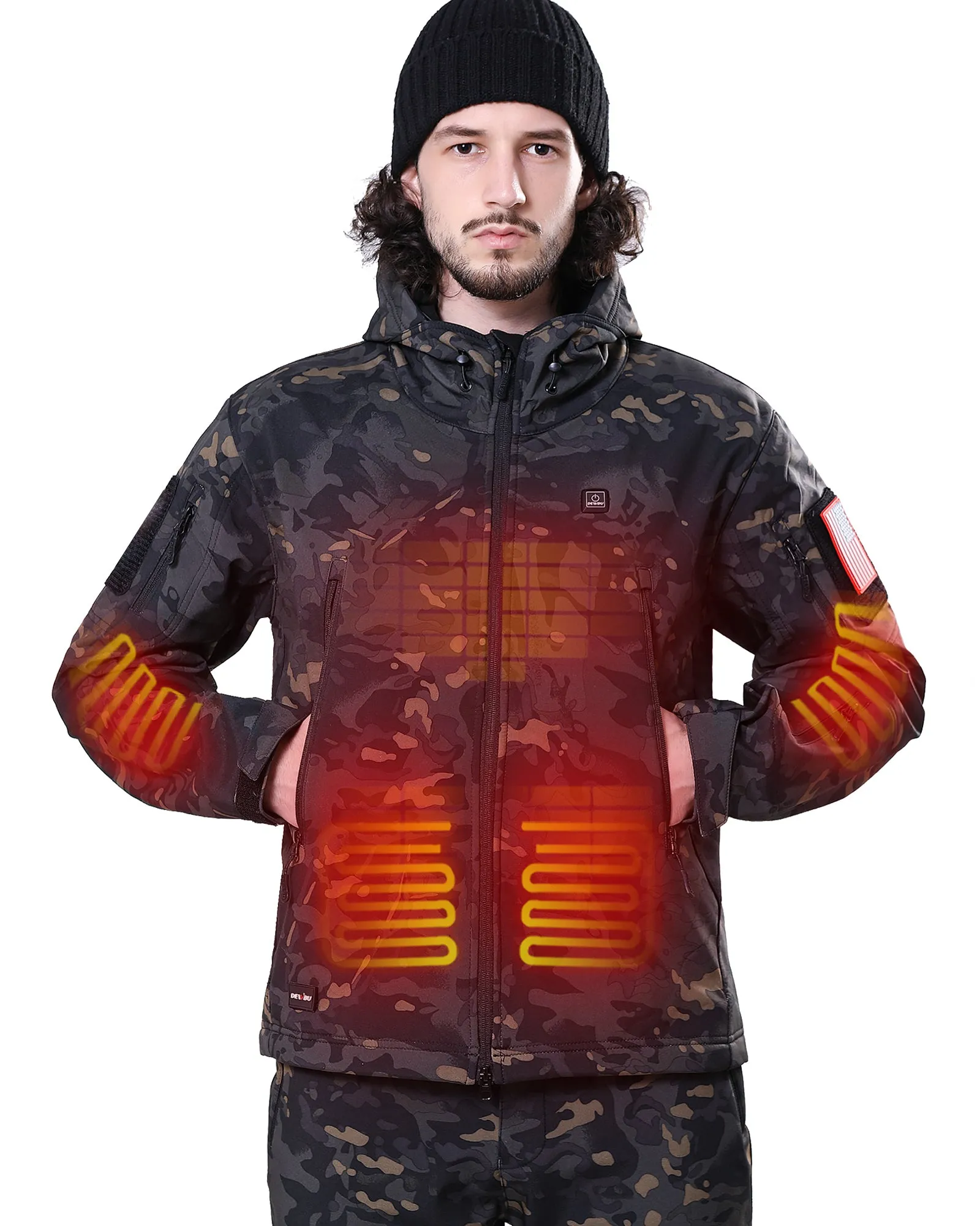 Men's Soft Shell Heated Jacket With 12V Battery Pack - Camo Black