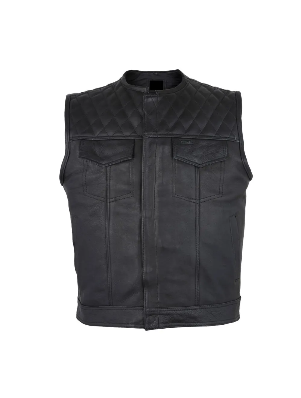 Men's Zippered 1/2" Collar Motorcycle Club Vest with Diamond Padded Shoulder Conceal Carry Pockets