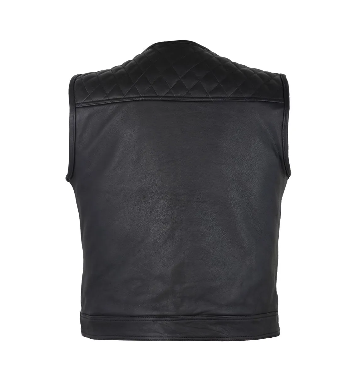 Men's Zippered 1/2" Collar Motorcycle Club Vest with Diamond Padded Shoulder Conceal Carry Pockets