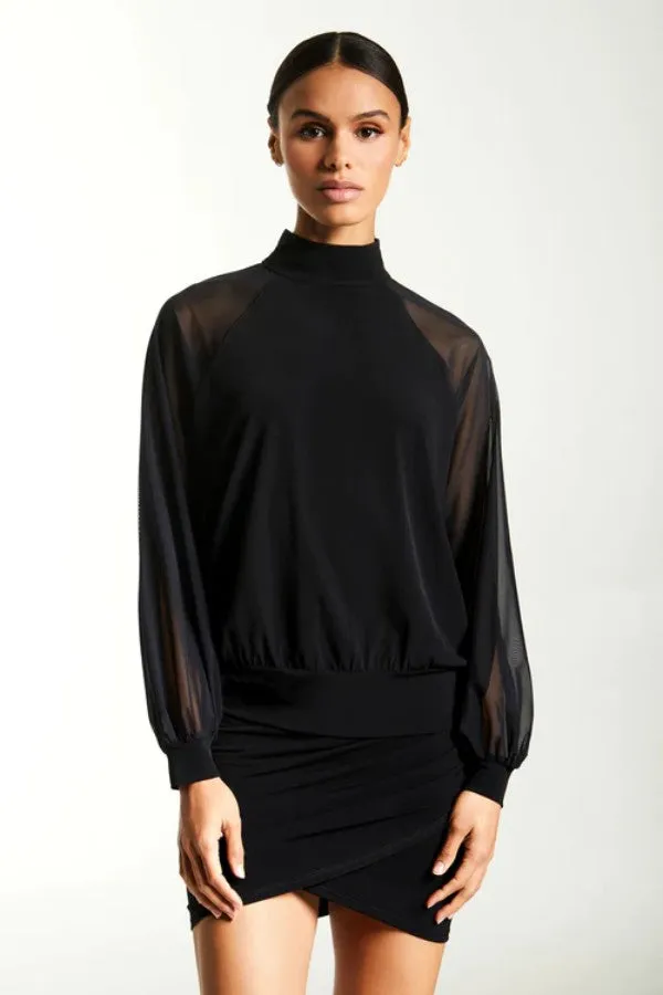 Mesh Sleeve Turtleneck