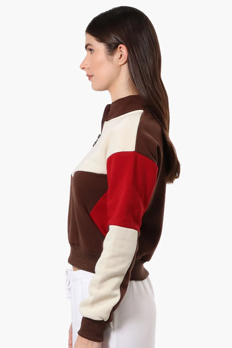 New Look Colour Block 1/4 Zip Sweatshirt - Brown