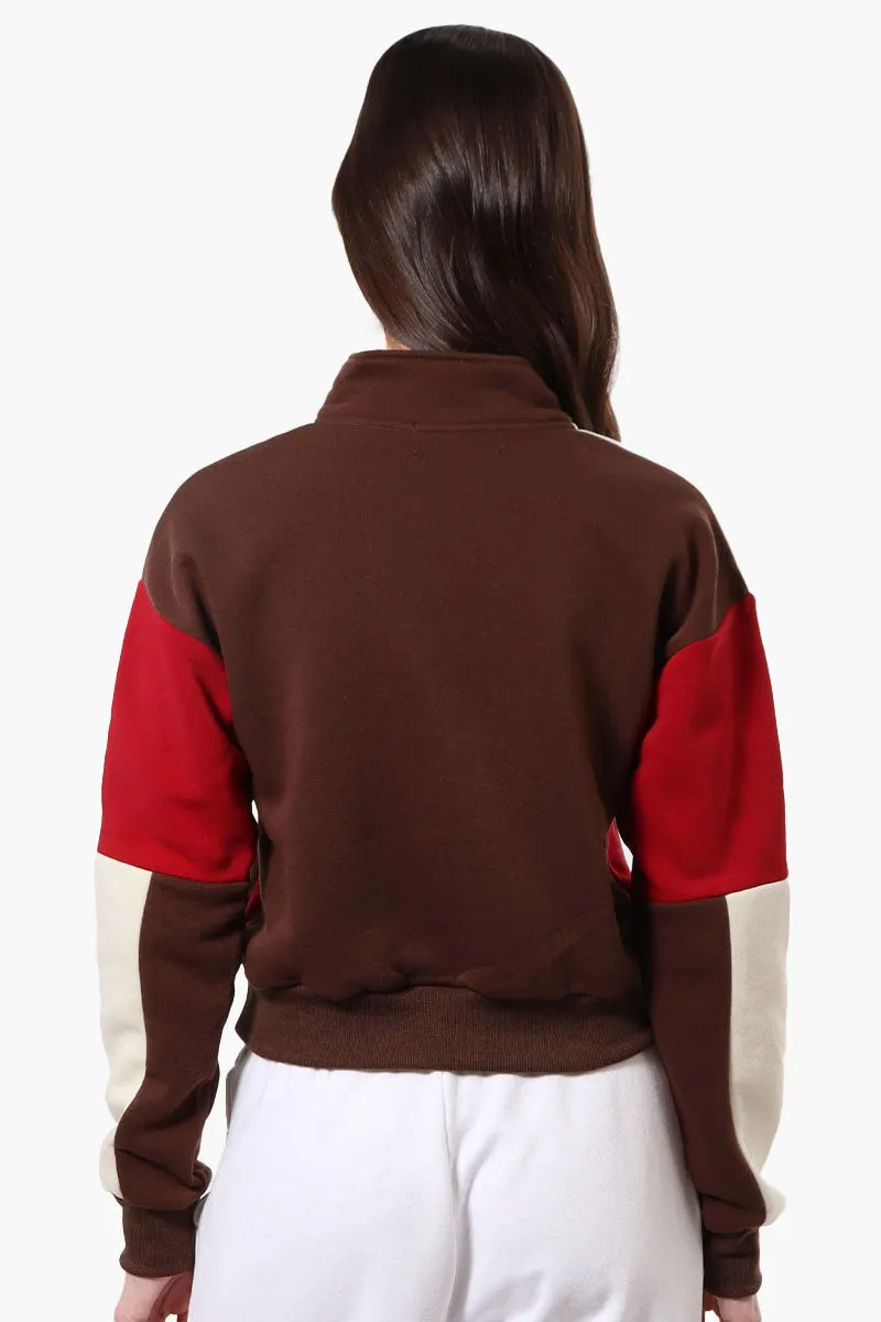 New Look Colour Block 1/4 Zip Sweatshirt - Brown