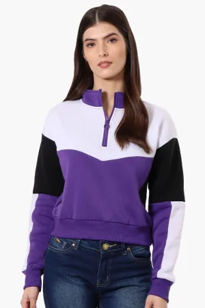 New Look Colour Block 1/4 Zip Sweatshirt - Purple