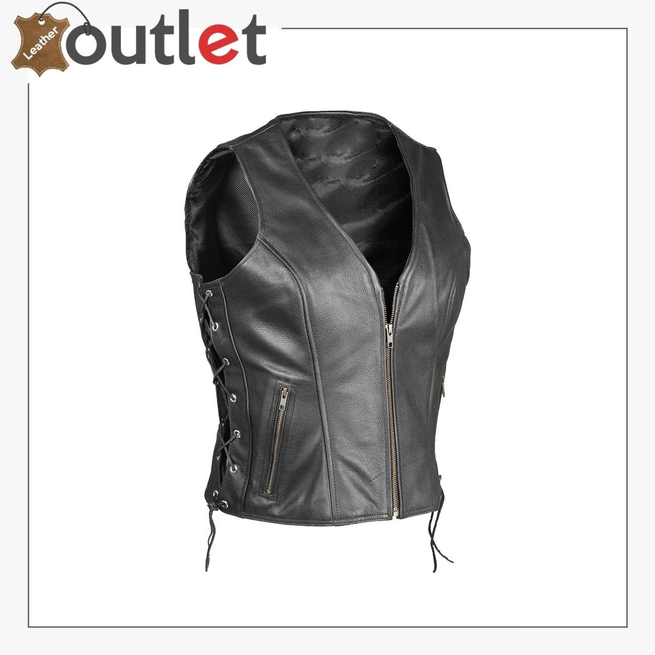 New Women's Ladies Classic Motorcycle Biker Real Cowhide Leather Waistcoat