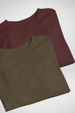 Olive Green and Maroon Oversized T-Shirts Combo for Women