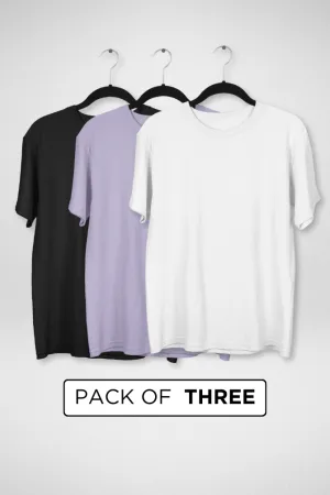 Pack Of 3 Oversized T-Shirts White Black and Lavender for Women