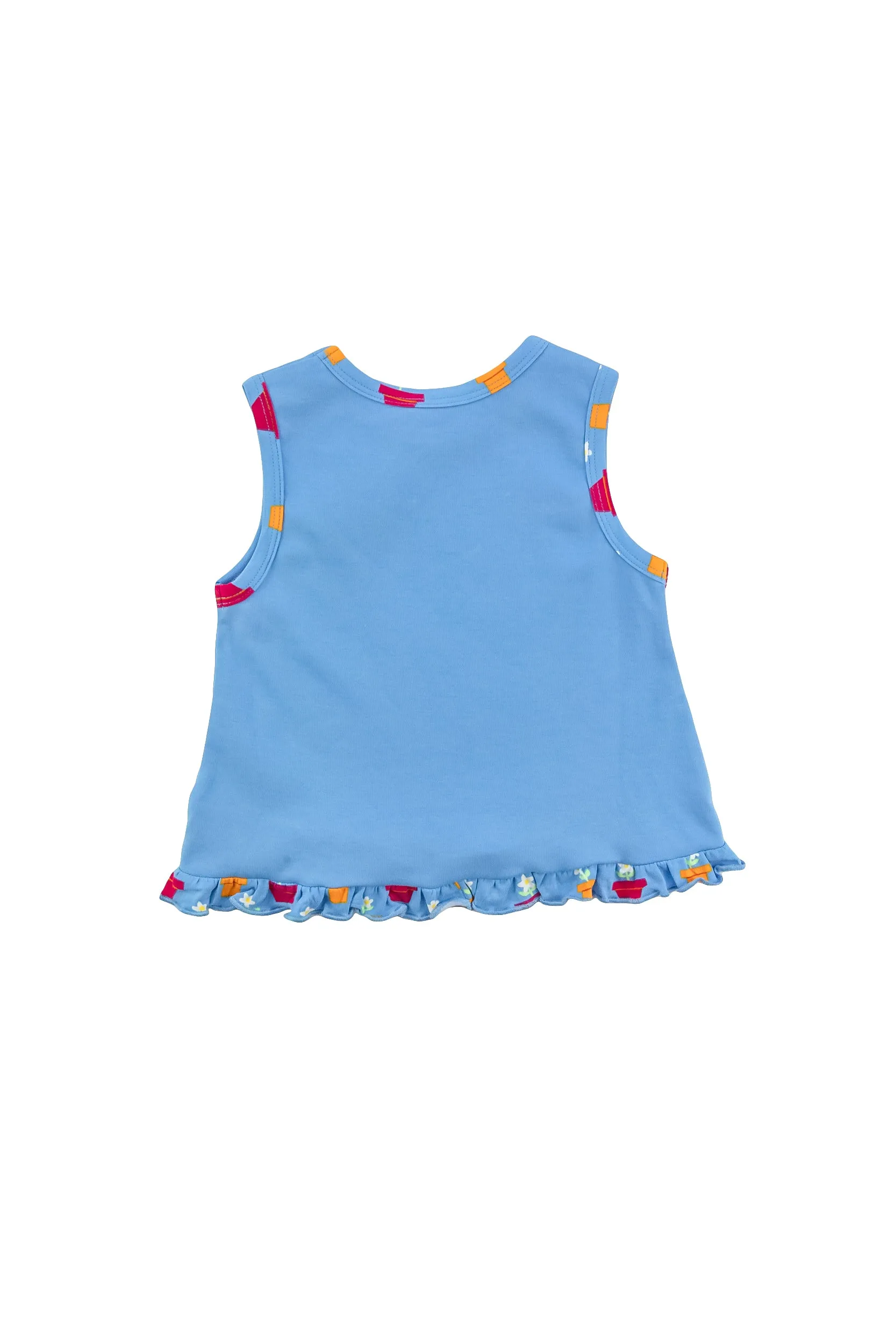 Potted Blooms Blue Knit Sleeveless Top