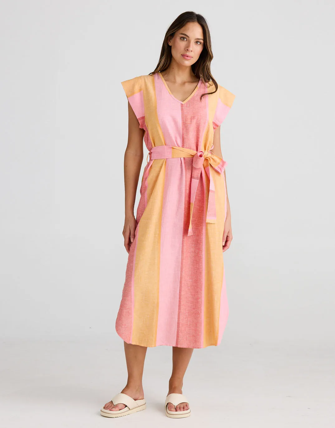 Sebou Linen Midi Dress - Lisbon Stripe