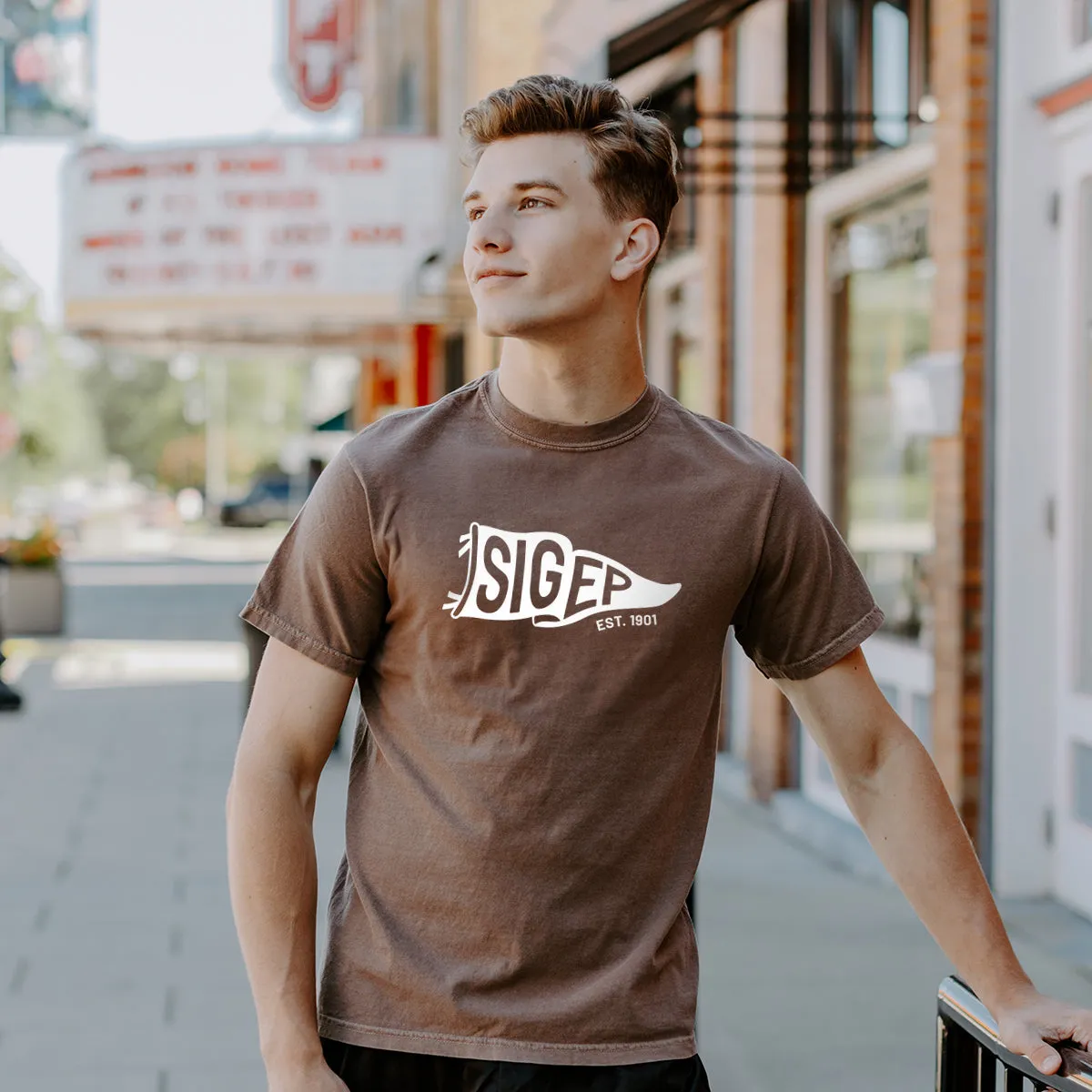 SigEp Comfort Colors Brown Pennant Short Sleeve Tee