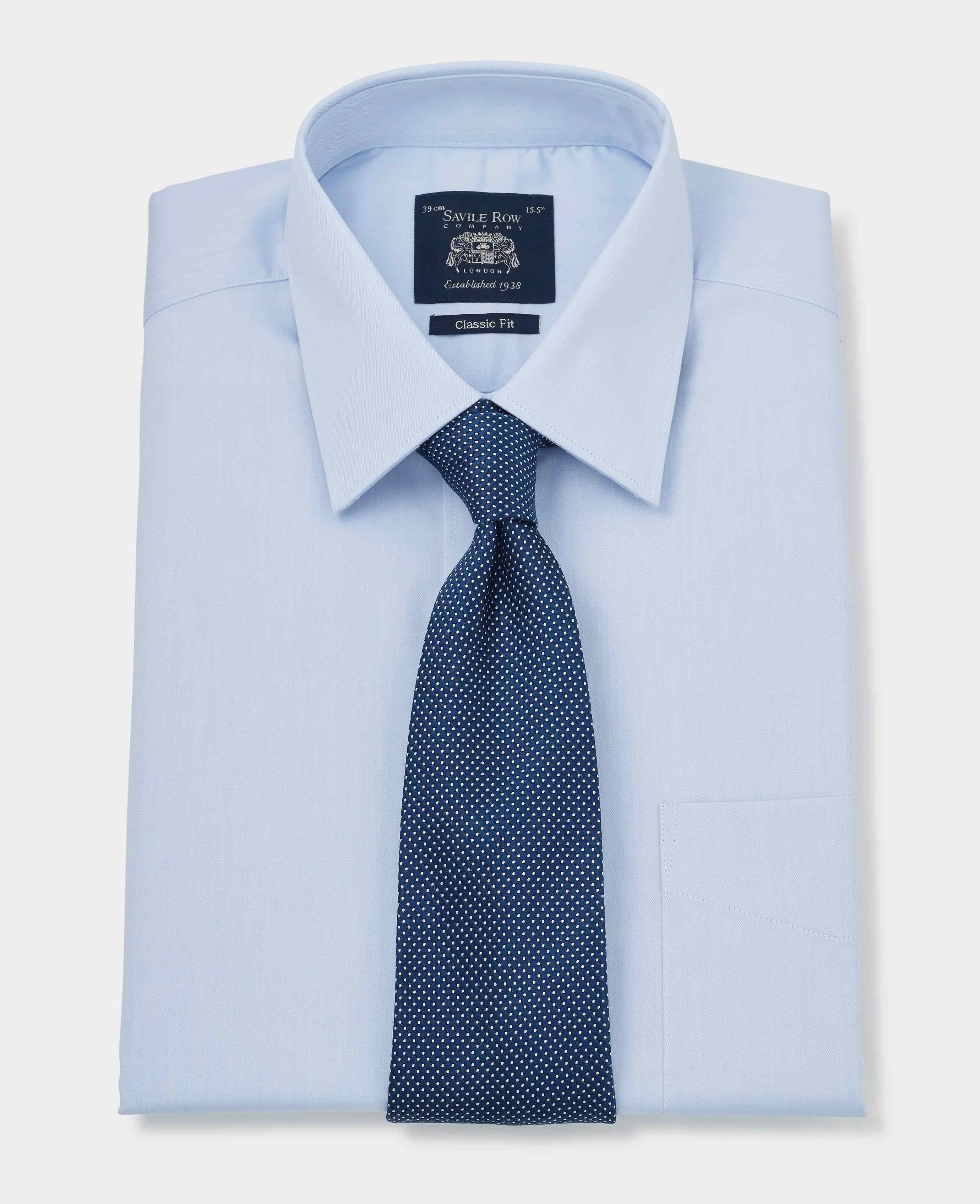 Sky Blue Cotton Twill Classic Fit Shirt - Single or Double Cuff