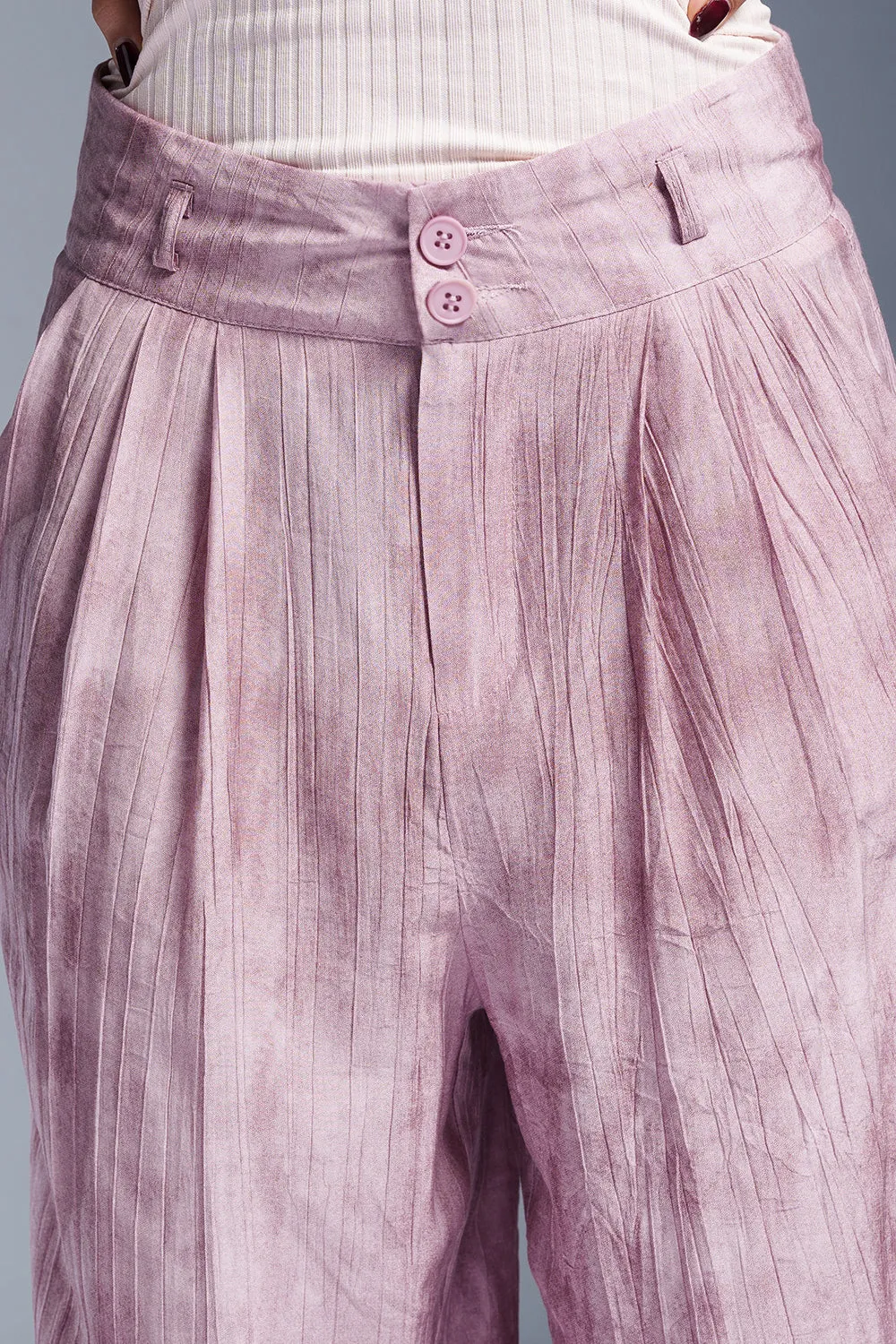 Tranquil Pink Sheer Double Button Korean Pants