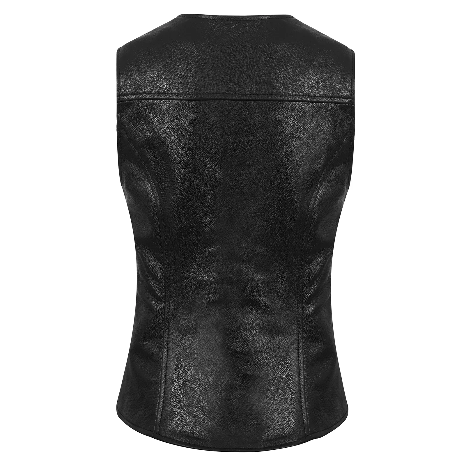 Vance Womens Black Five Snap Lady Biker Leather Motorcycle Vest