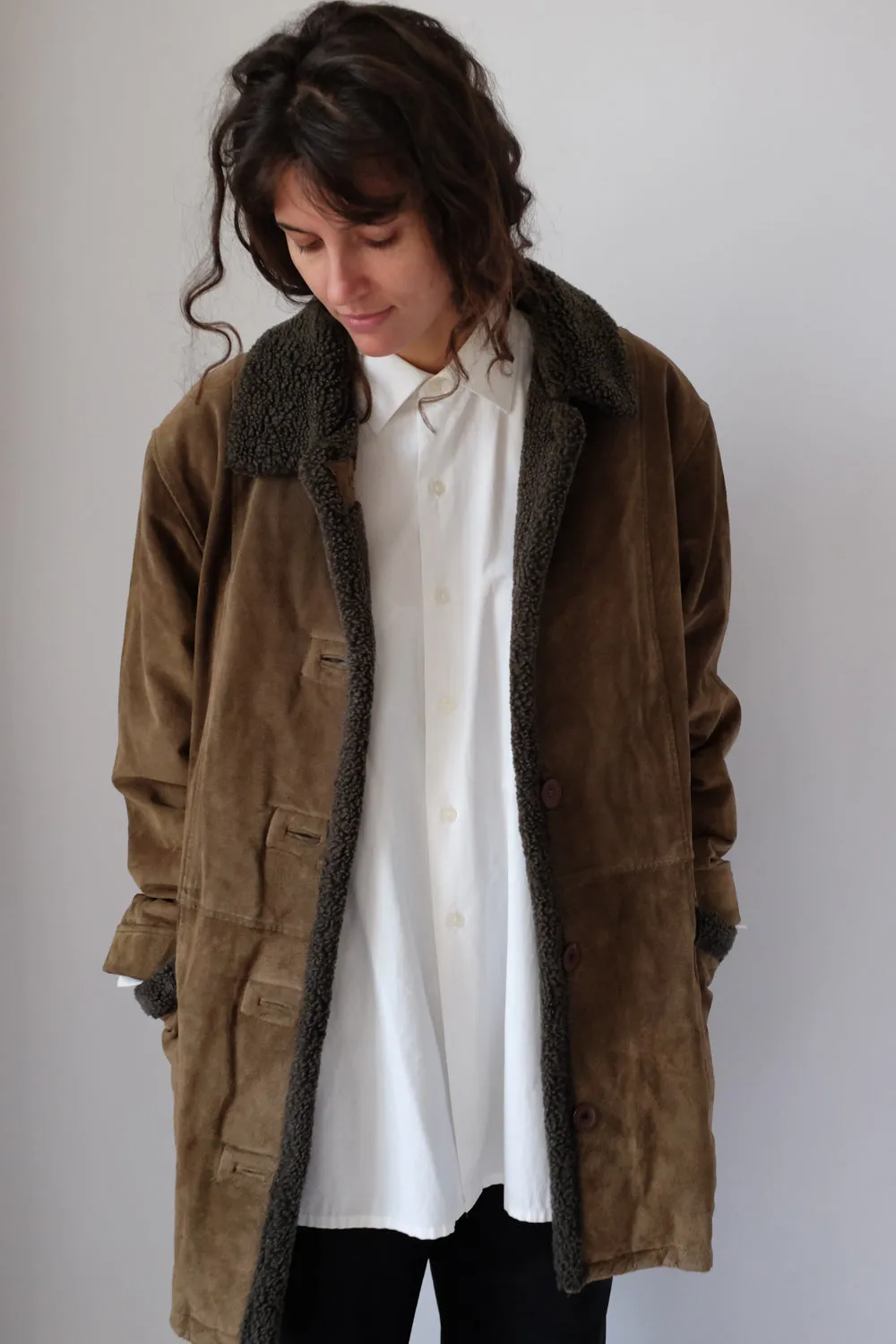 VINTAGE SUEDE BROWN SHEARLING COAT