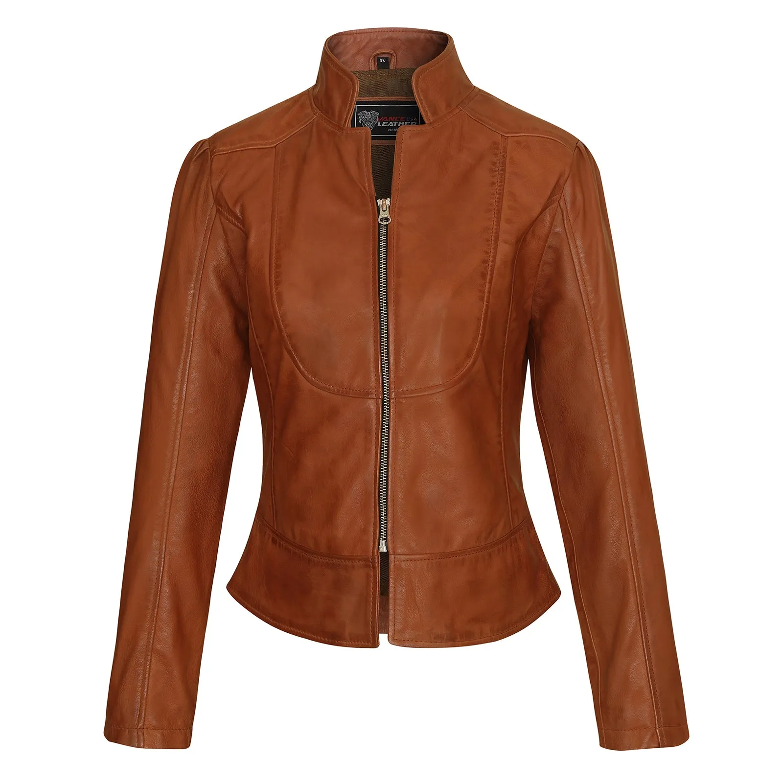 VL650Br Vance Leathers' Ladies Premium Soft Lightweight Brown Fitted Leather Jacket