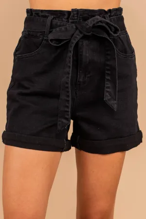 What You Need Black Denim Paperbag Shorts