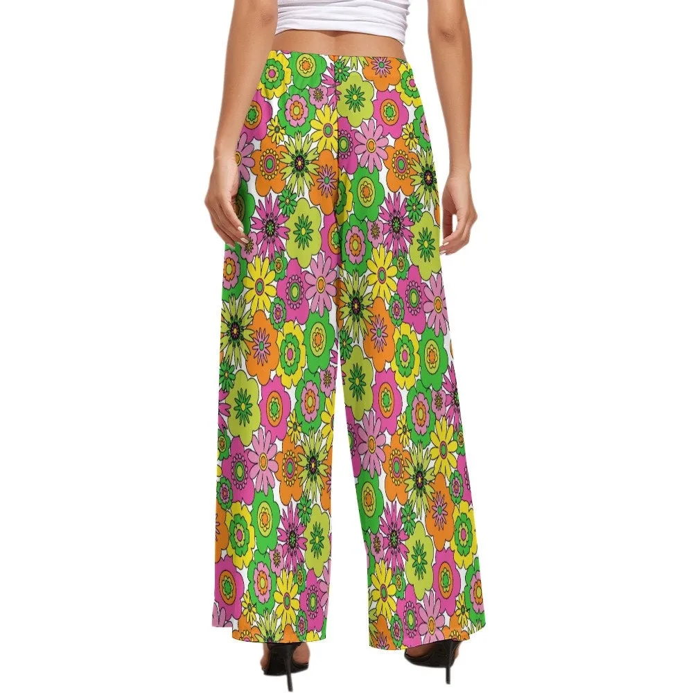 Wide Leg Pants, Retro Pants, Wide Leg Pants Women, 70s Style Pants, 70s Inspired pants, Neon Pants, Floral Pants, Hippie Pants, Boho Pants