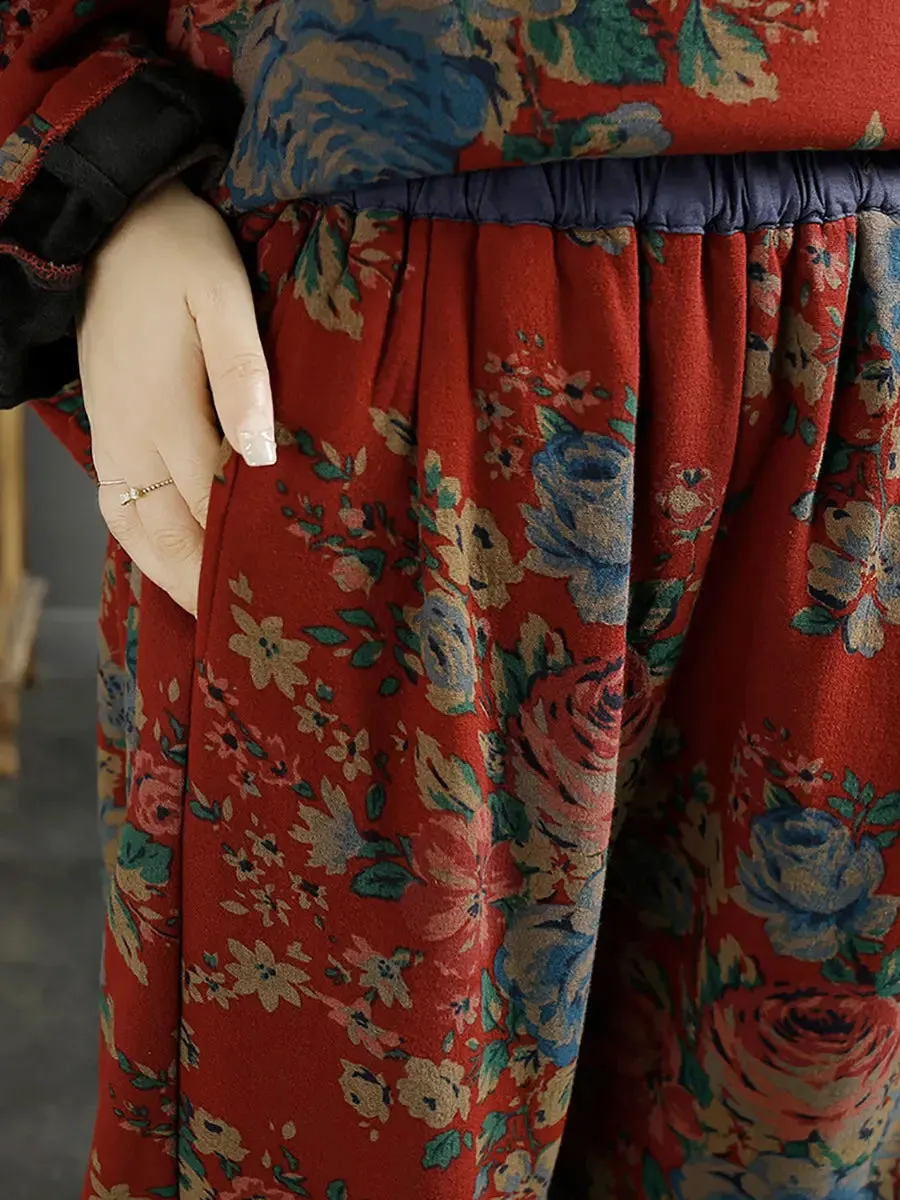 Women Floral Winter Warm Harem Pants