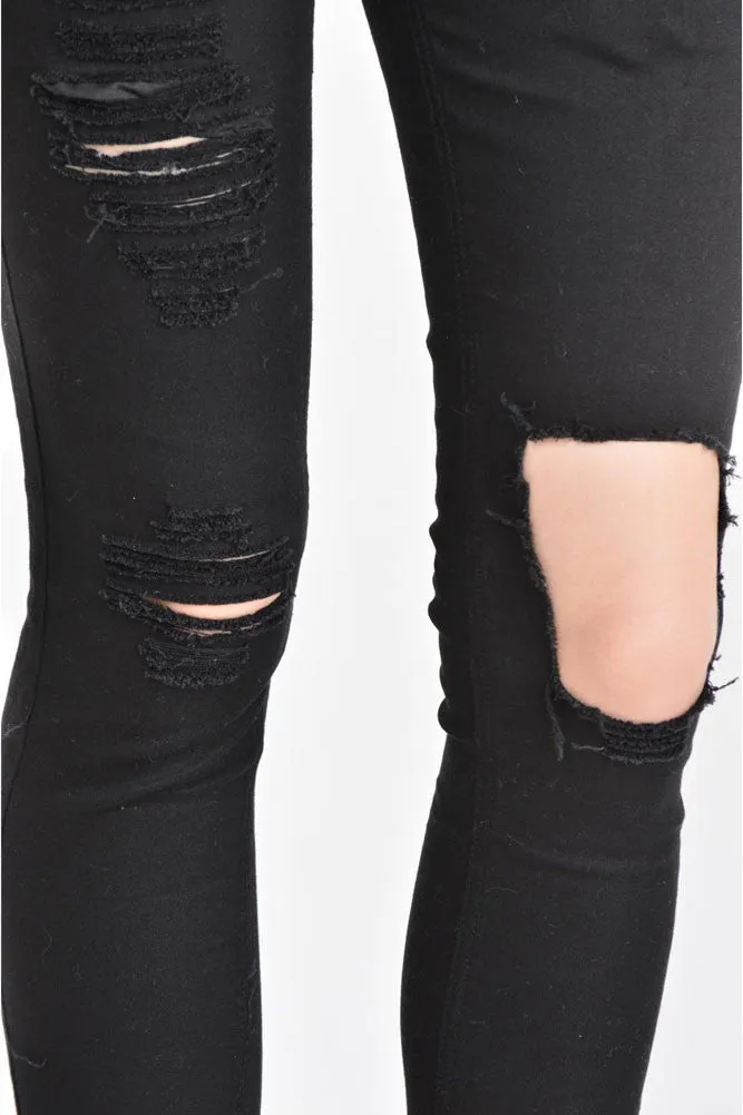 Women's Solid Torn Skinny Jogger Pants