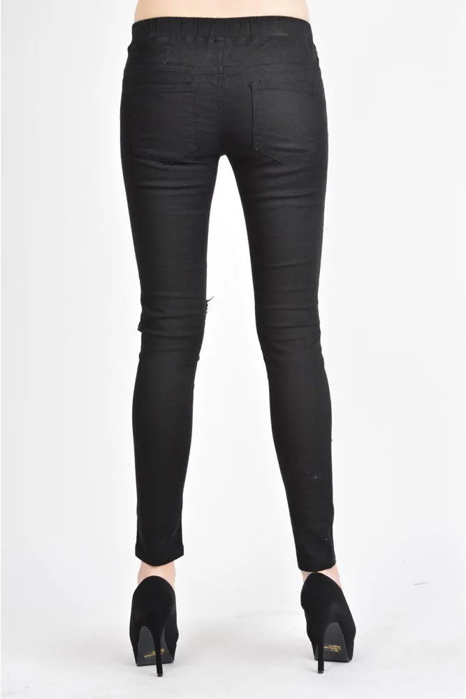 Women's Solid Torn Skinny Jogger Pants