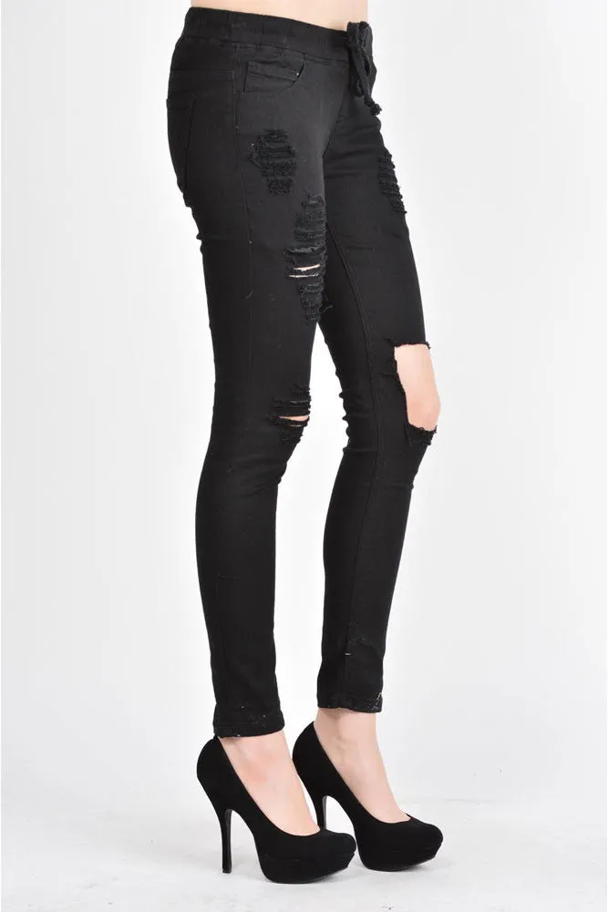 Women's Solid Torn Skinny Jogger Pants